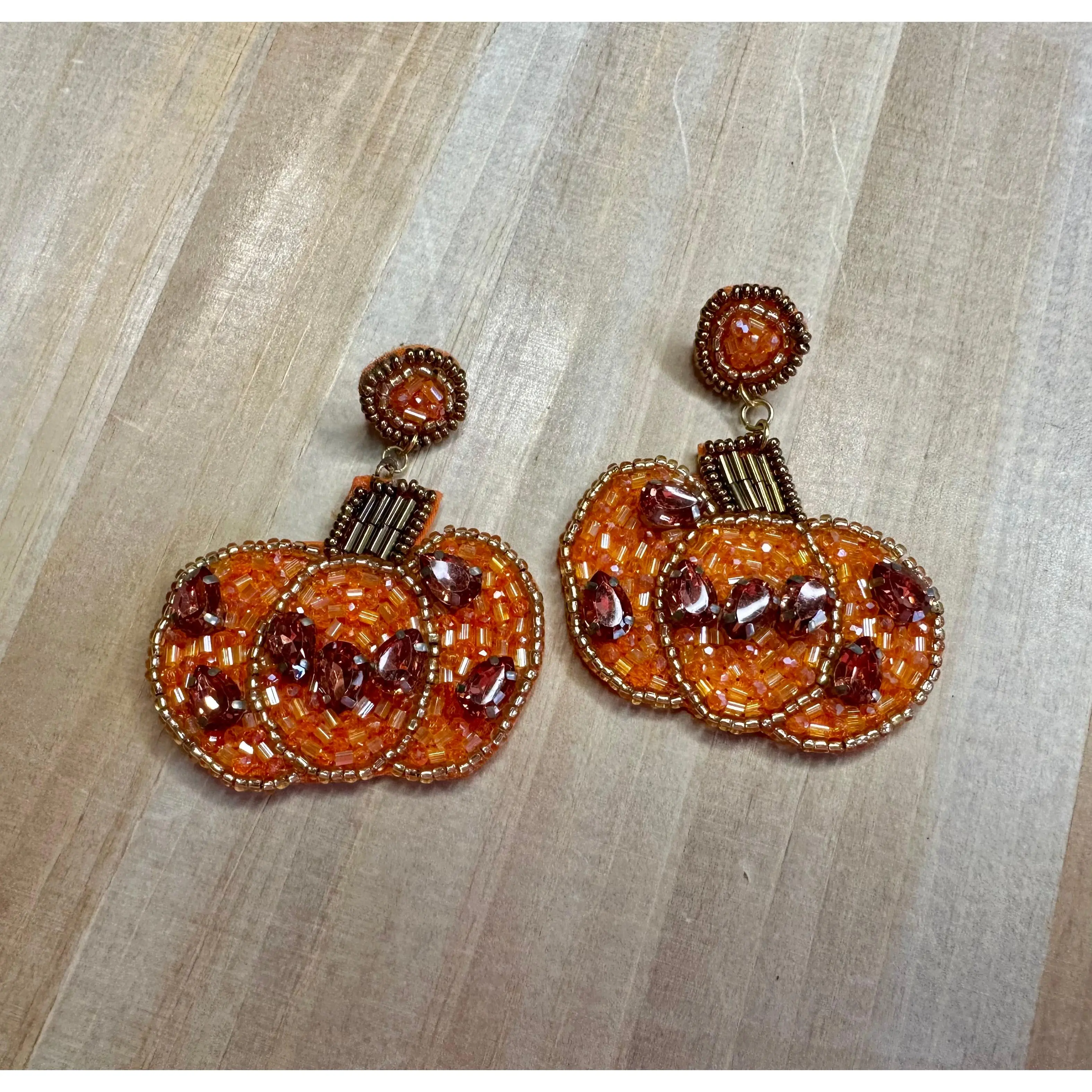 Rhinestone Pumpkin Beaded Earrings