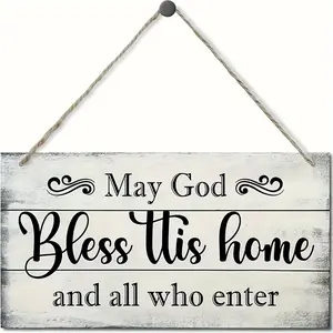 Rustic Christian Wall Art "May God Bless This Home" - Wood Sign Suitable for Living Room & Bedroom Decor, Vintage Religious Prayer Plaque with Blessing for Housewarming Gift,, Church, or Home Decoration