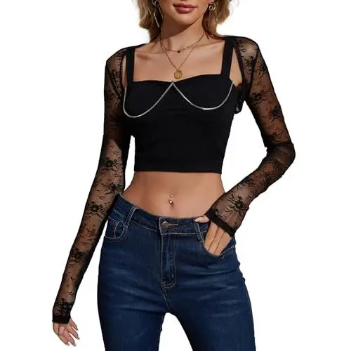 Women's Lace Bolero Shrug See Through Floral Cardigan Sheer Mesh Cropped Y2K Going Out Tops - Elegant Sheer Mesh Cover Up Lightweight Lace Bolero Shrug Floral Cardigan Cropped Top Perfect for Party Club Evening Out Y2K Fashion Style Women's Lace Bolero Shrug See Through Floral Cardigan Sheer Mesh Cropped Y2K Going Out Tops - Elegant Sheer Mesh Cover Up Lightweight Lace Bolero Shrug Floral Cardigan Cropped Top Perfect for Party Club Evening Out Y2K Fashion Style