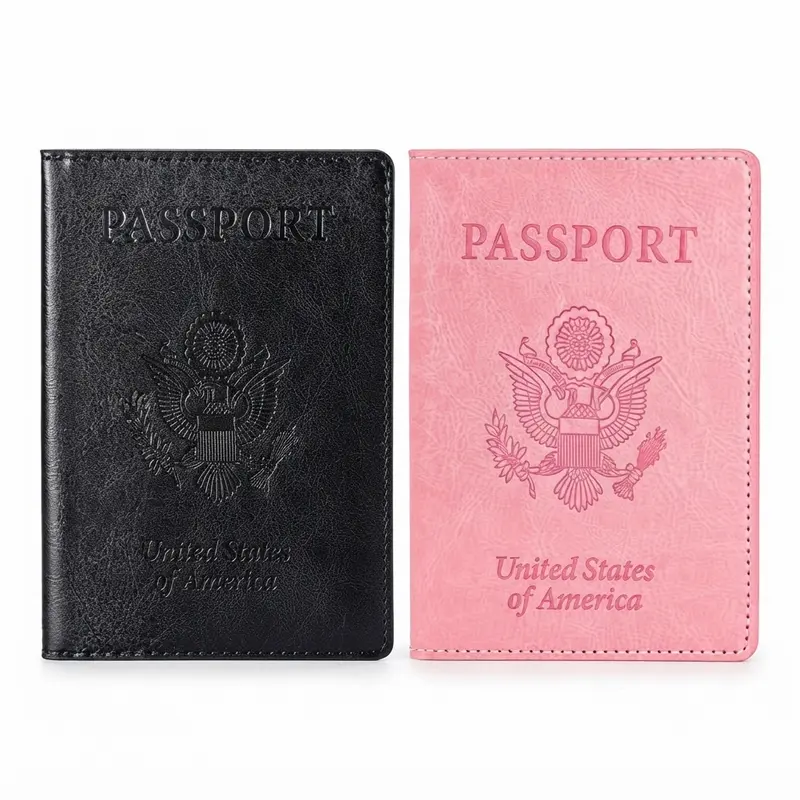 Unisex 2-Pcs Elegant Waterproof PU Leather Passport Protector Covers, Compact Easy-to-Use Ultra Slim Travel Document Organizer, Dry Clean Compatible Protective Travel Accessory