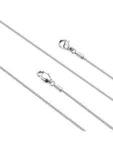 Women's 2-Piece Stainless Steel Chain Necklaces, 1mm Thick & Durable Silver Color Chains, Hypoallergenic Design, Multiple Sizes Available, Necklace Layering Clasp