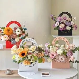 Simple Openwork Hand-held Basket, Flower Bouquet Paper Storage Box, Flower Arrangement Paper Box, Portable Packaging Box