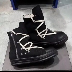 New Rick Owen Laced Up High Top Shoes Black White Laces