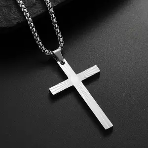 Refractive light cross necklace, simple and niche stainless steel pendant, faith and hope necklace, suitable for both men and women