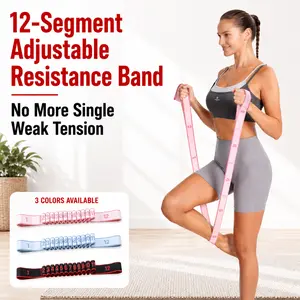 12-Slot Adjustable Stretch Strap with Multi-Loops, Gym Accessories for Yoga, Pilates & Home Workouts, Lightweight Portable Full Body Flexibility Training Band