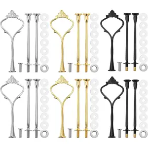 6 Sets 3 Tier Cake Stand Hardware Tiered Tray Plate Hardware Kit Heavy Metal Cake Fruit  Plate Stand Fitting Stacking Kit for Serving Dessert Cupcake Dish (Simple,Black, , )