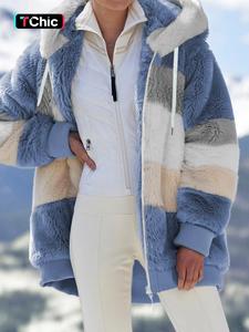 women's colorblock drop shoulder hooded polar fleece coat, fashion casual long sleeve zip up warm outerwear for daily outdoor wear, women's clothing