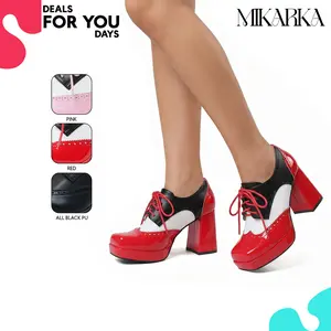Platform Mary Jane Shoes For Women Square Toe Chunky Block High Heels lace Up Gifts for her Brouge Colorblock Oxford Heel Comfy Slip On Retro Vinatge Casual Concert Date Party Heeled Shoes Deals For You Days