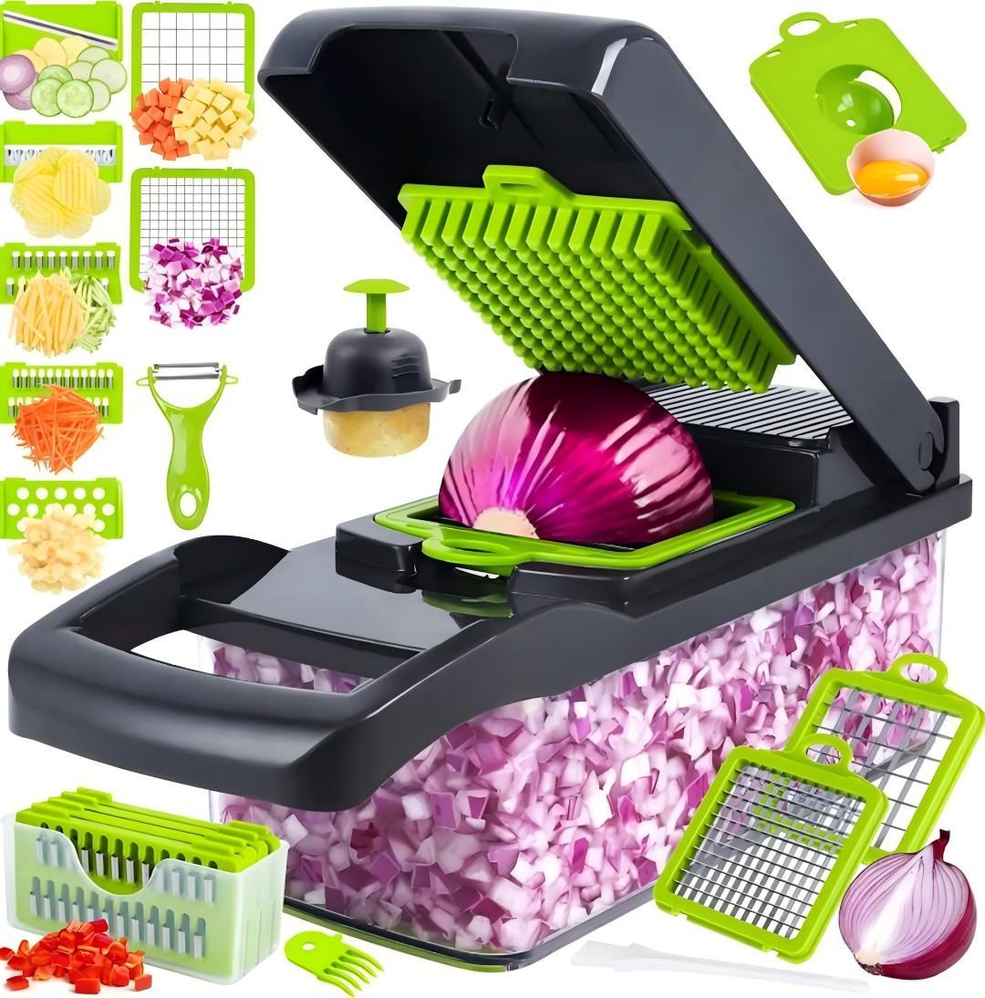 17-in-1 Vegetable Chopper and Professional Mandoline Slicer - No More Tears Dicer for Fresh Salad and Quick Meal Prep - 8 Interchangeable Blades for Onion Garlic Potato and Carrot