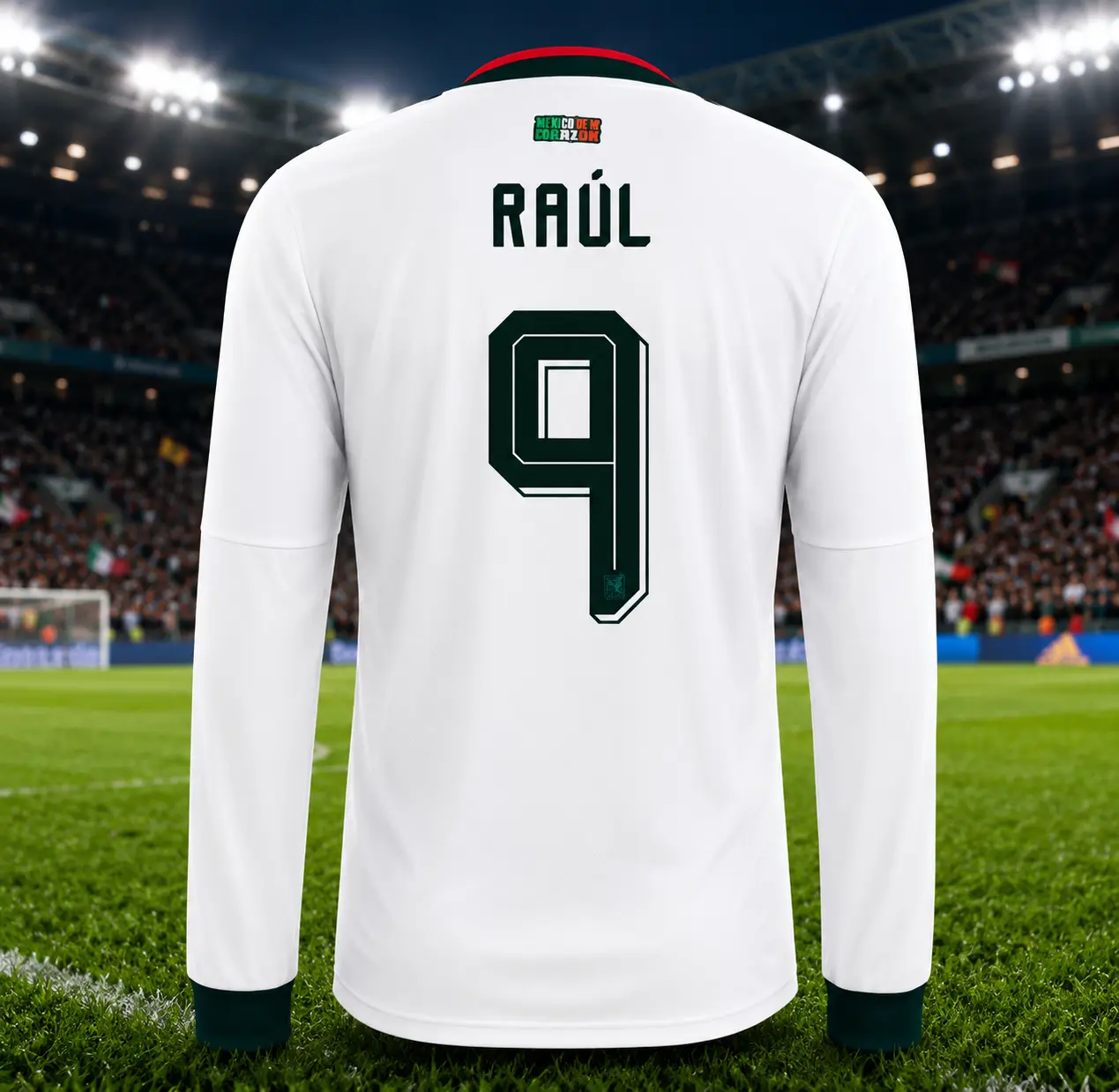 Mexico National Team Away Long-Sleeve Jersey - Raul #9 - White