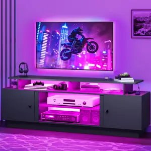 YITAHOME Modern TV Stand for TVs Up to 75'', Entertainment Center with Light Strip, TV Shelf with Storage Cabinets & Movable Partition, TV Console for Living Room, 70 Inch