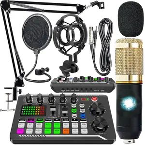 Podcast Microphone Bundle,Condenser Mic with Live Sound Card Kit,Podcast Equipment Bundle with Voice Changer and Mixer Functions for PC Smartphone Studio Recording & Broadcasting，Karaoke Live Streaming Record Gaming