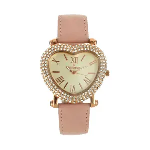 Peugeot Women's Rosetone Heart Pink Leather Strap Watch