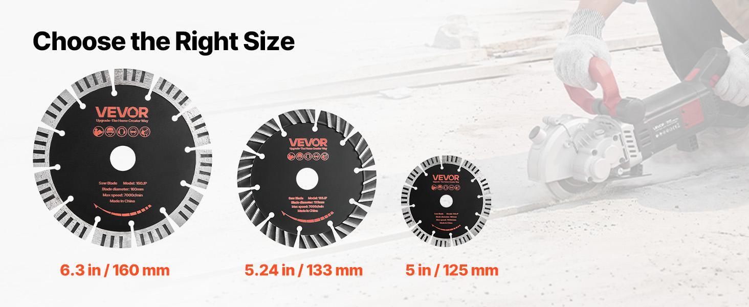 VEVOR Diamond Wall Chaser Saw Blades, 5-Blade 6.3in (160mm) Size, 0.87in Arbor, 65Mn Steel Core, 2.4mm High-Hardness Segments, Brass Bushings, Dry and Wet Cutting for Masonry/Construction, Easy Installation, Clean Edges, Wide Compatibility
