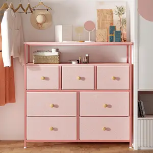 Raybee Furniture Dresser for Bedroom, 7 Drawers with 2 Open Wooden Shelves, Easy Assembly, Rustic Brown Design, 120 lbs Load Capacity