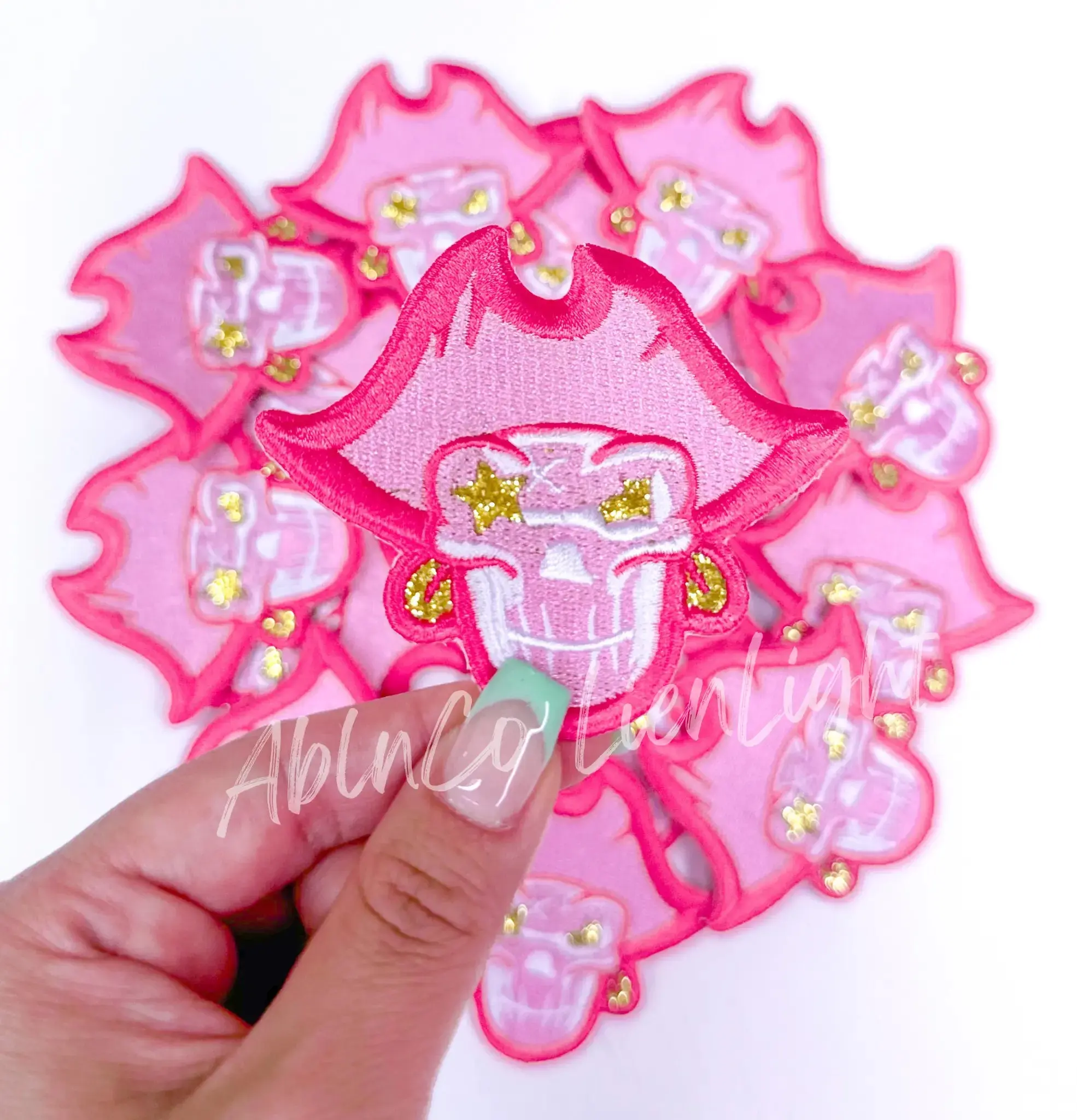 Preppy pink pirates mascot hat patch