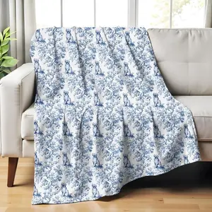 Golden Retriever French Toile Blanket Velveteen Blue Toile de Jouy Cozy Throw for Golden Retriever Lovers Dog Mom Plush Blanket Gifts 30x40 40x50 50x60 80x60 inches