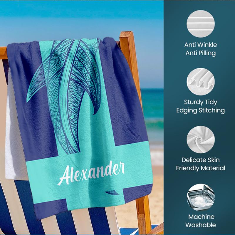 Personalized Tropical Animal Beach Towel, Custom Name Ocean Summer Pool Towel for Kids