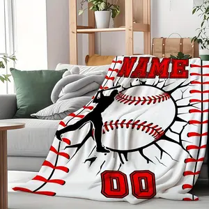 Personalized Baseball Blanket Customized with Name And Number - Soft Flannel Shawl Featuring Custom Photos/Text, Red, Black, And Baseball Design - a Gift Suitable for Boys, Girls, And Sports Fans All Year Round - Can Be Used for Bed, Sofa