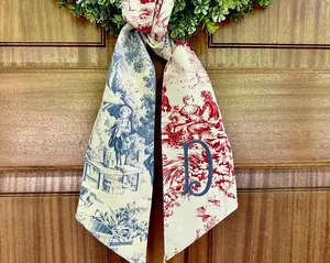 Personalized patriotic chinoiserie wreath sash, custom monogram shower gift, blue and white porch decor, wedding and new home gift