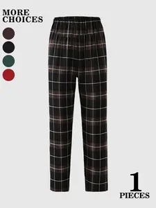 Men's Checked Plaid Fitted Sleep Pants, Casual Loungewear Home Wear, Comfortable Fashion Men's Pajamas, Perfect Gift, Spring & Fall Long Trousers