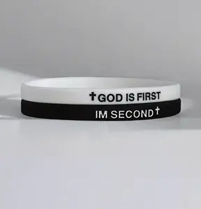 2 Pack- GOD IS FIRST BRACELET I AM SECOND Motivational Message BRACELET Thin Style Religious (Set of 2 bracelets)