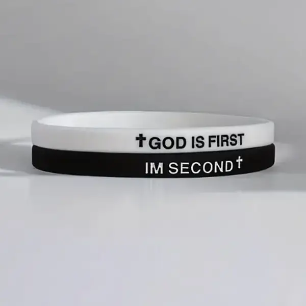 2 Pack- GOD IS FIRST BRACELET I AM SECOND Motivational Message BRACELET Thin Style Religious (Set of 2 bracelets)