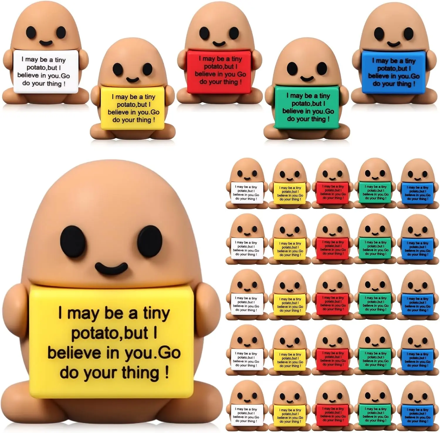 Rubber Potato Figure Set with Motivational Quotes, Desk Display Boosts Morale, Back to School/Christmas Gift for Class of 2026 Students, Tiny Inspirational Home/Office Decoration