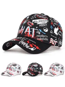 2025 New Fashionable Personalized Baseball Hat Graffiti WHAT Printed Hip Hop Hat Outdoor Leisure Sports Sunshade Hat Daily Life Commuter Decorative Hat Street Creative Skateboarding Hat Male Female Same Style Graphic Hat