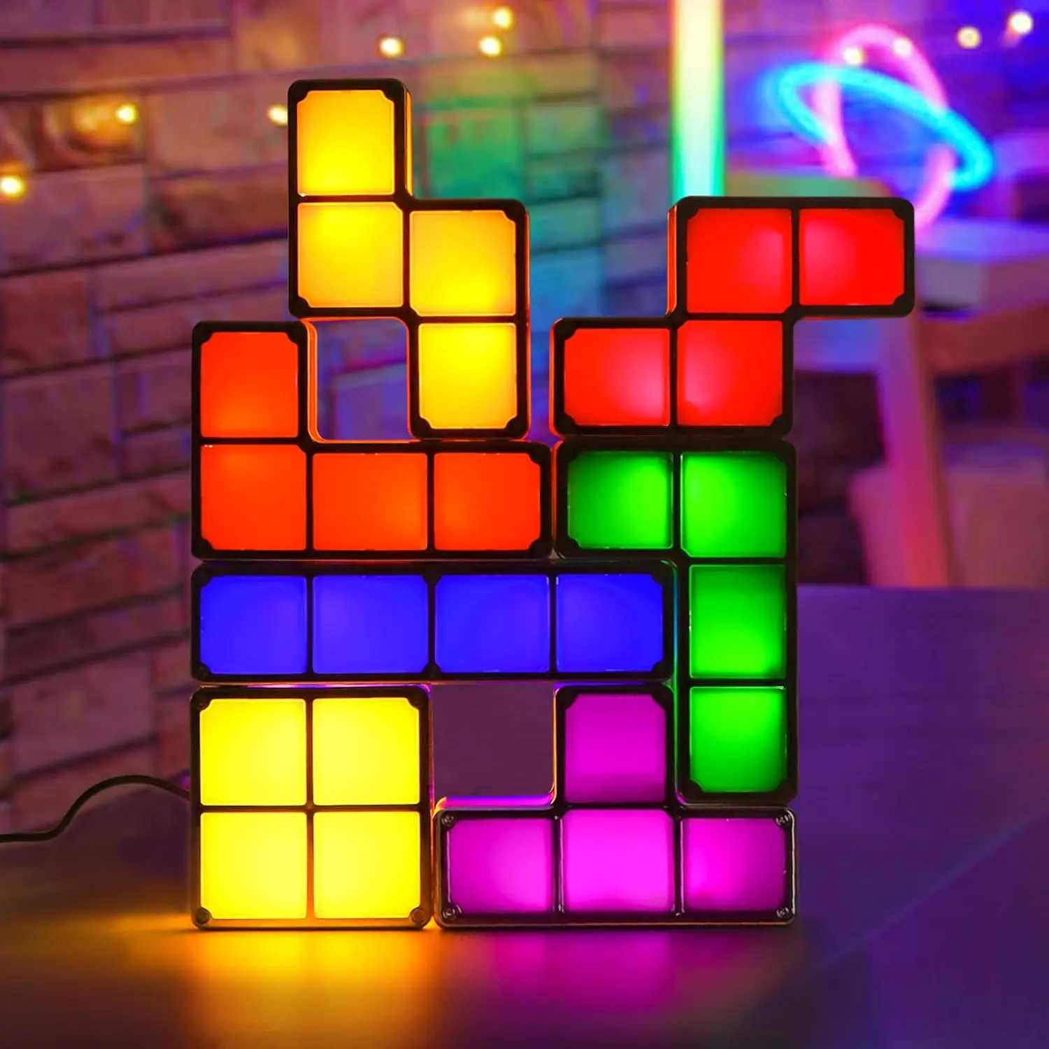 Tangram Stackable LED 7 Colors Induction Interlocking Desk Lamp  DIY Magic Blocks Puzzles for Bedroom  Decor, USB Functionality