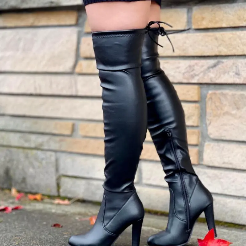 Women's Over the Knee Leather Boots - Fashion Footwear - Girl