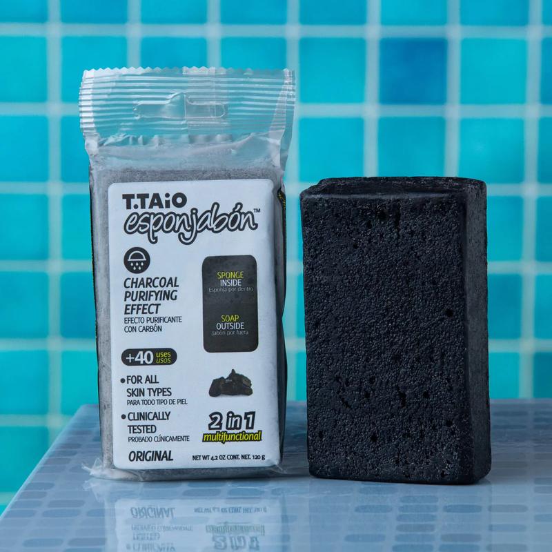 T.Taio Esponjabon Charcoal Soap Sponge – 2-in-1 Exfoliating Scrubber & Deep Cleansing Soap for Face & Body – Oil Control & Detoxifying Skincare – Pack of 6 Bath Personal