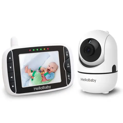 HelloBaby 3.2" Video Baby Monitor with Remote Pan-Tilt-Zoom Camera Night Vision 2-Way Audio Lullabies & Temp Sensor for Baby Safety - Newborn