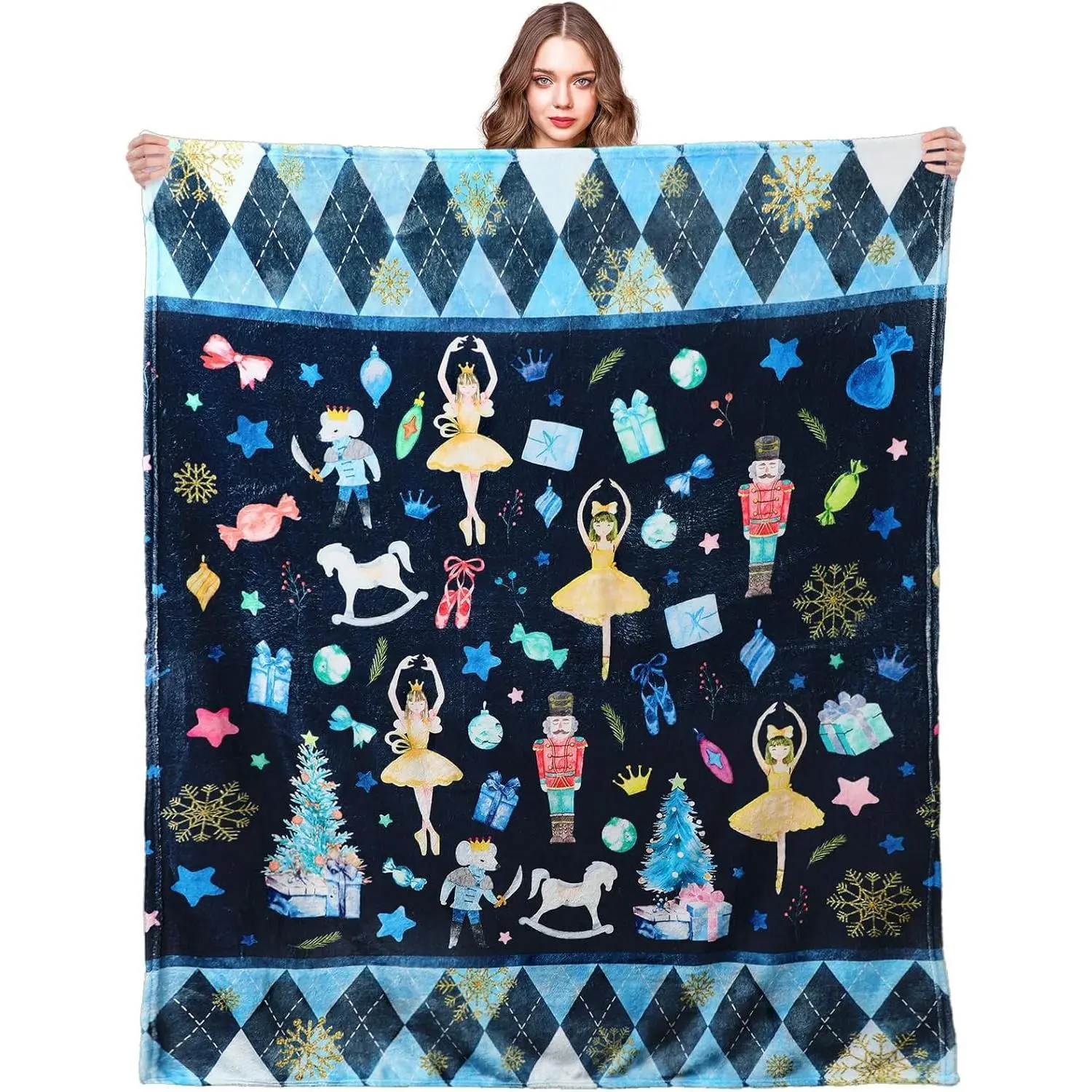 Flannel Blanket | Blue Christmas Nutcracker Throw Blanket Nutcracker Ballet Blanket Xmas Warm Flannel Throw Comfortable Cozy Decorative For Christmas Home Bed Sofa Couch Decor | Home & Gift