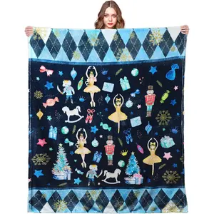 Flannel Blanket | Blue Christmas Nutcracker Throw Blanket Nutcracker Ballet Blanket Xmas Warm Flannel Throw Comfortable Cozy Decorative For Christmas Home Bed Sofa Couch Decor | Home & Gift
