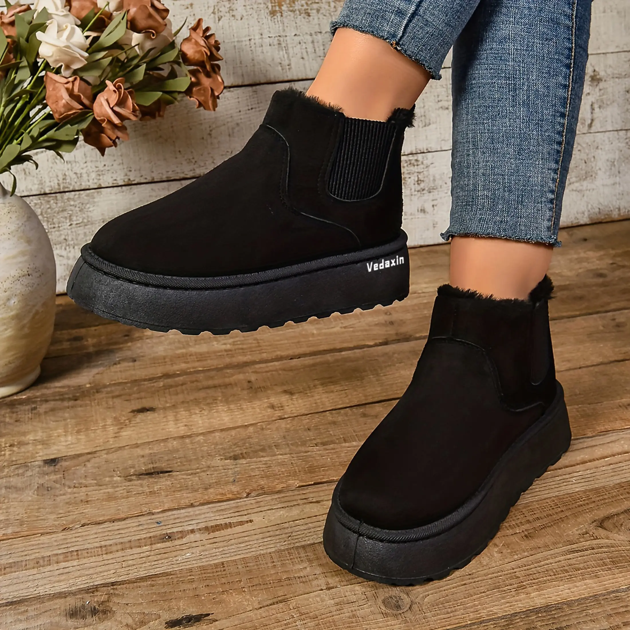Womens Winter Short Boots With Warm Lining Comfortable Booties Non Slip Waterproof Outdoor Shoes
