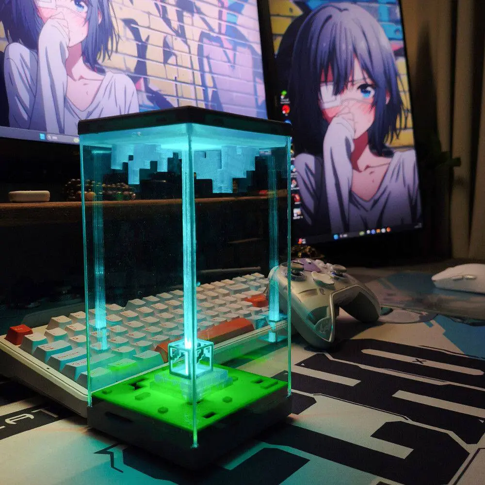 3D Pixel Minecraft Portal Scene Night Light Acrylic Sheet Material, Transparent Acrylic Block Style Landscape Glowing Desk LED Lamp, USB Powered Gaming Room Decor Ornament, Ideal Birthday Christmas Gift for Minecraft Fans, Boys Teens Gamers