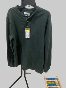 Goodfellow & Co Men's Original Textured 4-Button Long Sleeve Henley Shirt, Casual Plain Longsleeve Top, Green - Sizes S, M