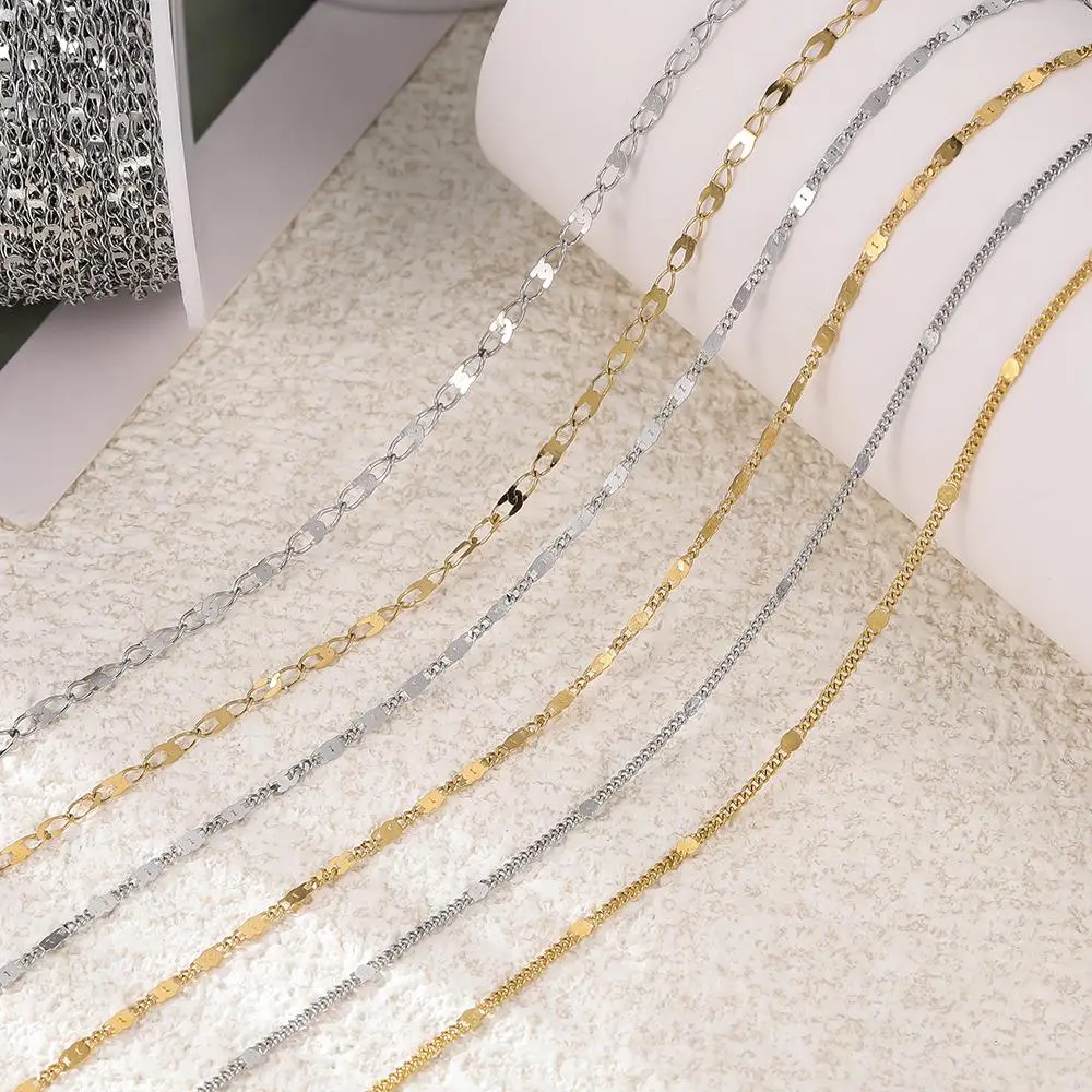 1m Stainless Steel Welding Chain Golden/Steel Flat Round Ring Chain for DIY Jewelry Bracelet Necklace Choker Making Accessories