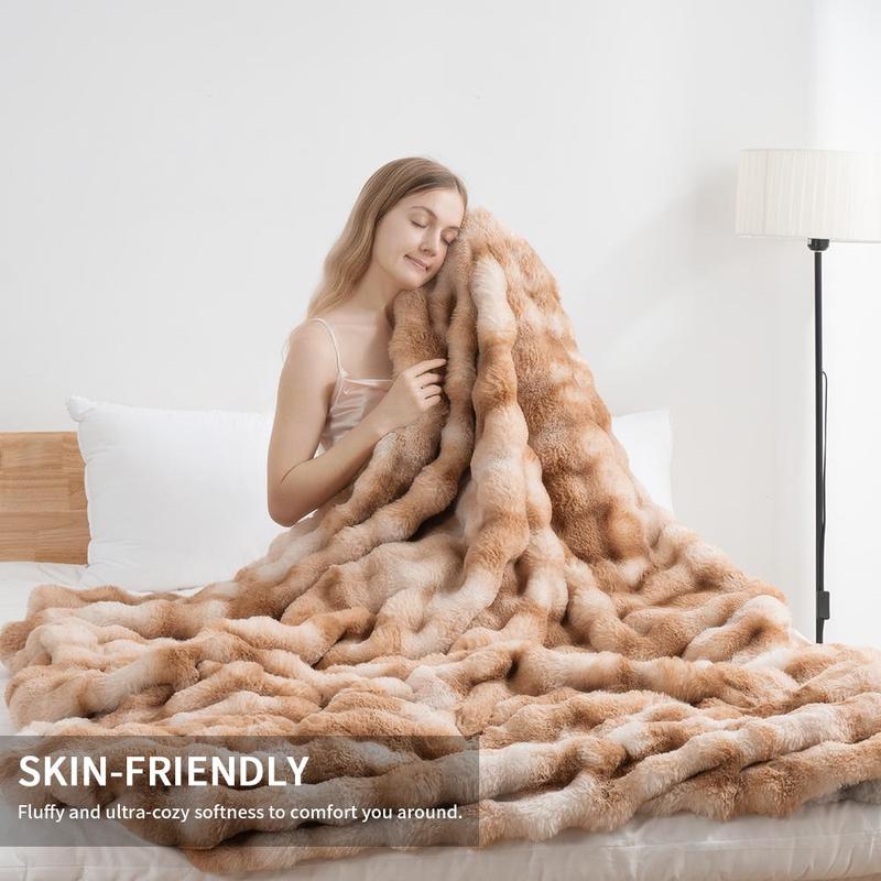 【Valentine's Day Gifts】ORHOPUI Weighted Faux Rabbit Fur Queen Blanket for Bed, Thick & Warm Bed Blankets for Winter, Soft Cozy Fluffy Decorative Blankets for Living Room, Bedroom, Heavy Furry Luxury Christmas Blanket Gifts for Sofa