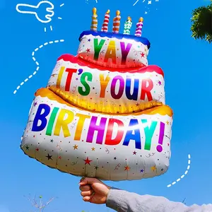 3 Layer Cake Shaped Balloon, 1 Count Happy Birthday Party Decoration Balloon, Cartoon Balloon, Party Supplies for Home Decor