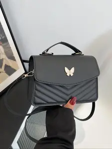 Women's Solid Color Shoulder Bag, Fashionable Butterfly Decor Crossbody Bag for Daily Used, Casual Trendy Versatile High-quality Daily Commuting Bag