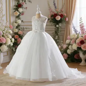 0010 Kids Elegant Purple Dress Tween Girl Long Net Yarn Dress Elegant Party Evening Gown Suitable For Performances Hosting And Parties