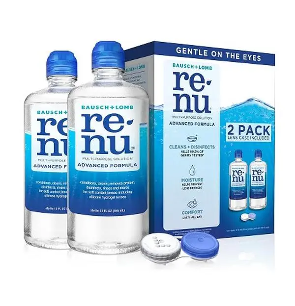 Renu Contact Lens Solution, Advanced Formula, Multi-Purpose Solution with Lens Case, Gently Cleans, Disinfects, Moisturizes & Hydrates Soft Lenses for All-Day Comfort, 12 Fl Oz (Pack of 2)