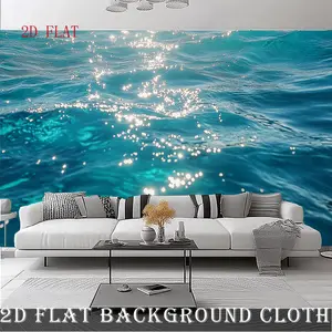 2D flat, 1 piece turquoise blue ocean-themed underwater party banner - shiny water surface background with realistic wave effect, suitable for weddings, birthdays, baptisms, parties - indoor/outdoor polyester fabric photography background, wall mural, Chr