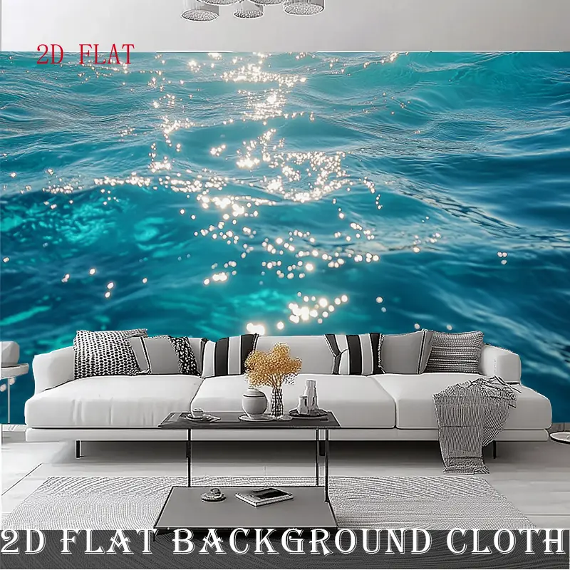 Turquoise Blue Ocean-Themed Underwater Party Banner - 1 Piece 2D Flat 40*30inch/100*75cm Polyester Fabric, Shiny Water Surface Background with Realistic Wave Effect, for Weddings, Birthdays, Indoor/Outdoor Wall Mural Photography Backdrop