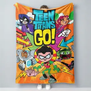 Teen Titans Go Comic Blast Blanket Ultra Soft Flannel Superhero Print Cozy Warm Bedroom Couch Sofa Playtime Nap Throw Decor Birthday Gift Christmas Gift for Cartoon Fans Kids Teens Boys Girls Dynamic Pop Art Style
