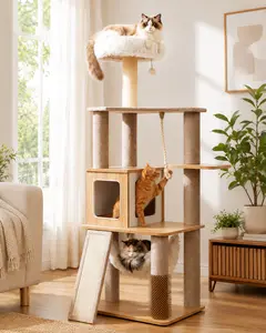 61" Heavy Duty Cat Tree for Indoor Cats, Sturdy Modern White Cat Tower for Large Cats with Cozy Hammock, Extra Large Plush Top Perch, Natural Sisal Scratching Posts, Spacious Cat Condo, Stable Multi-Level Cat Furniture