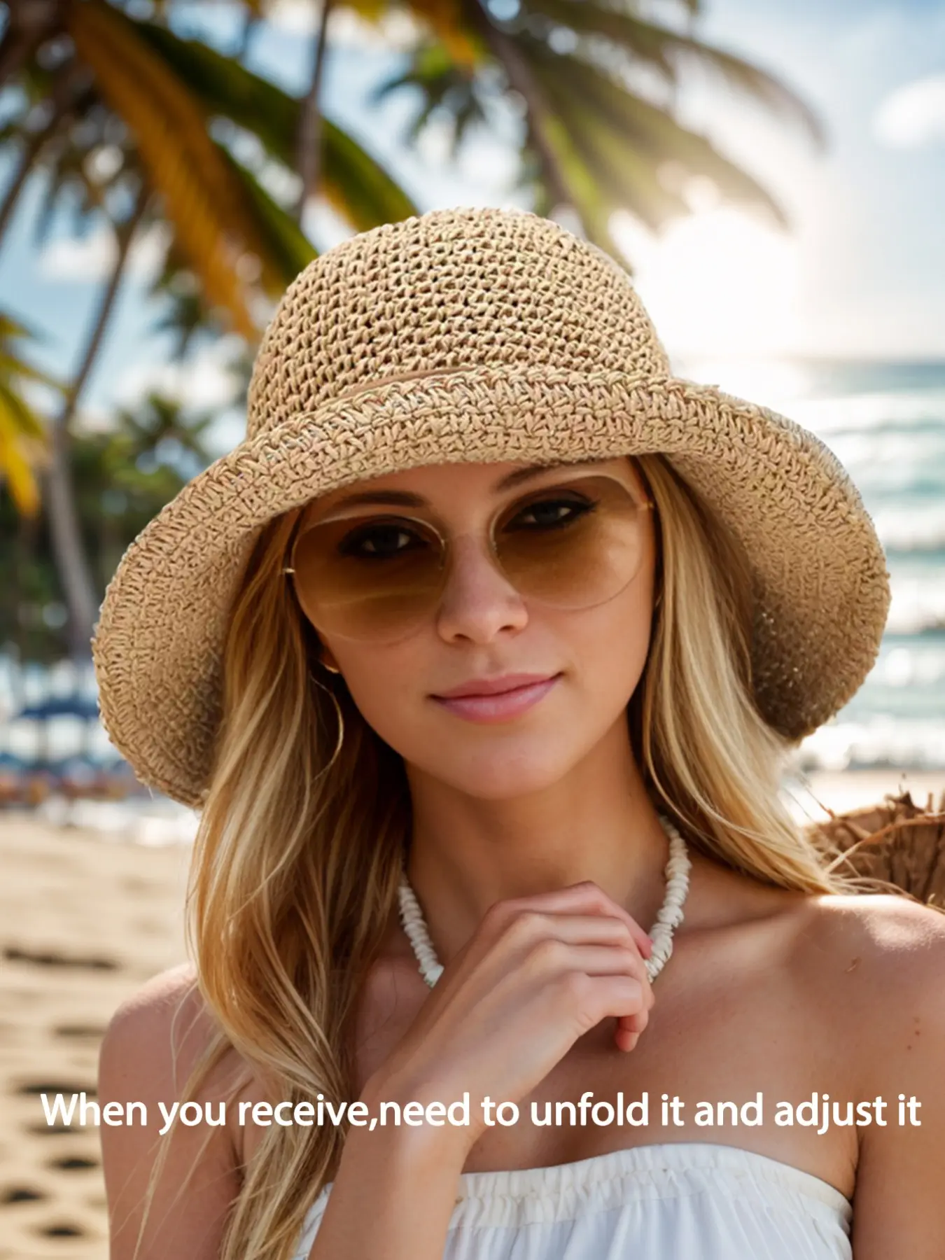 Women's Soft Straw Woven Sun Hat, Foldable & Packable Wide Brimmed Summer Beach Hat, Crochet Bucket Hat, Casual Hat, Fashionable Sun Protection & Comfort