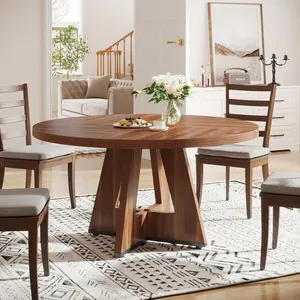 LITTLE TREE Round Dining Table,  47 Inch Dining Room Tables For 4-6, Farmhouse Dinner Table With Wooden Table Top And Legs, Kitchen Table For Dining Room Living Room,(Only Table)